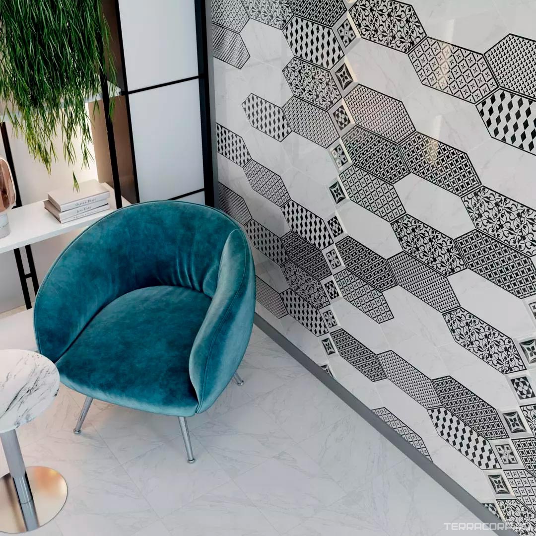 Керамическая плитка Kerama Marazzi Келуш Декор 1 грань черно-белый XX9,8х9,8 Комбинированный, фото 4