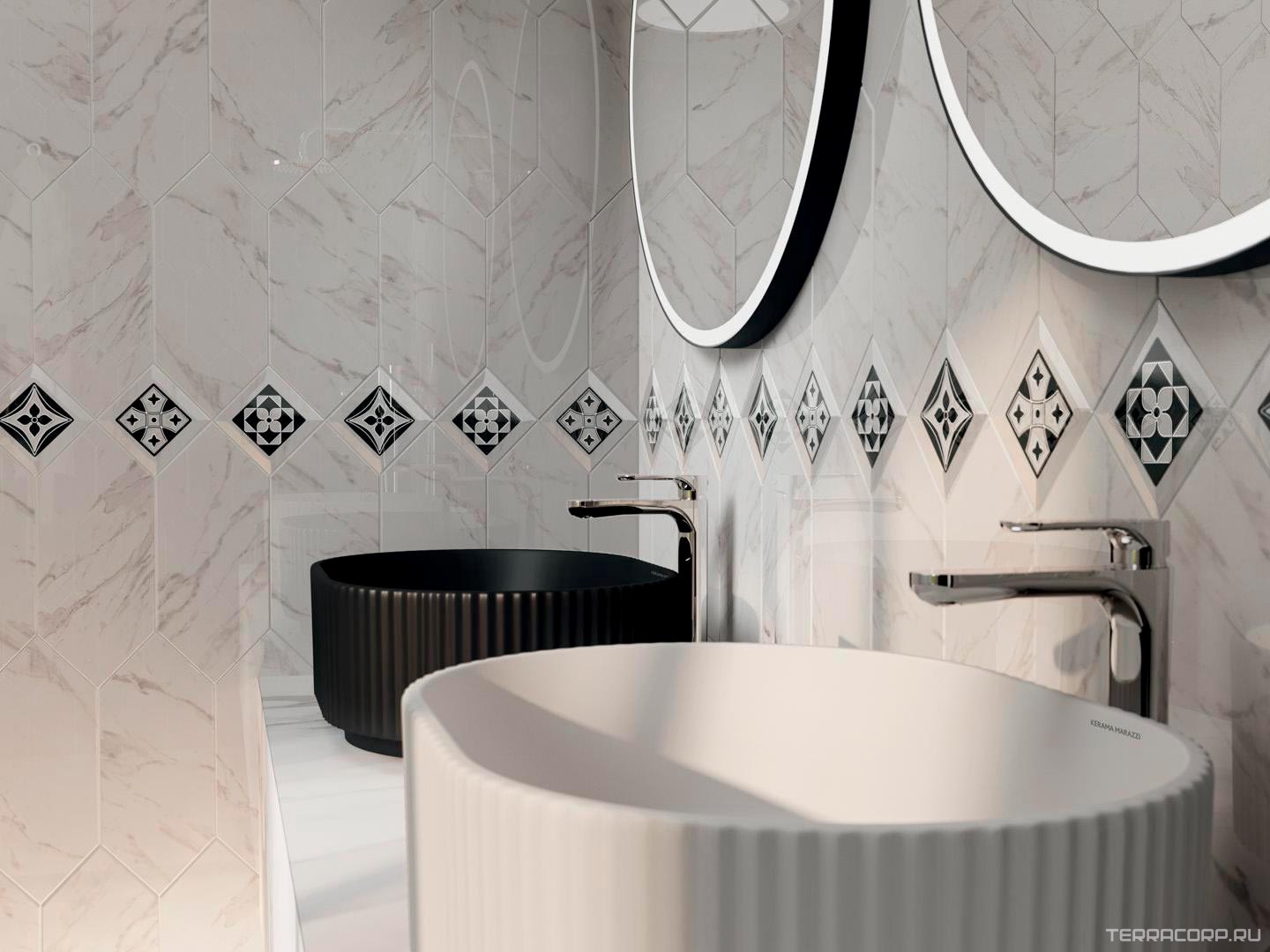 Керамическая плитка Kerama Marazzi Келуш Декор 1 грань черно-белый XX9,8х9,8 Комбинированный, фото 5