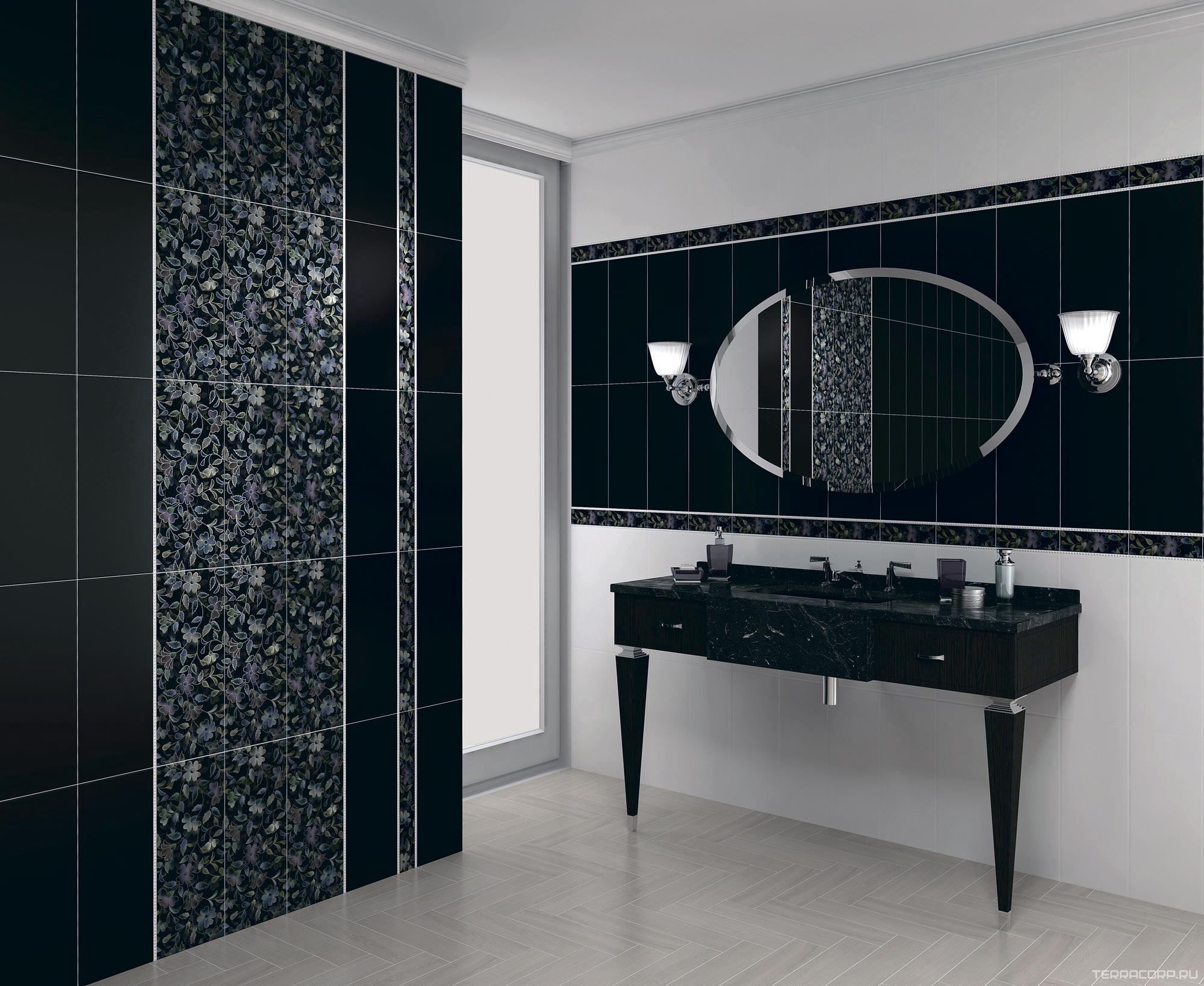 Керамическая плитка Kerama Marazzi Найтсбридж Городские цветы черный (Лацио черный матовый) l20x50 Черный, фото 2