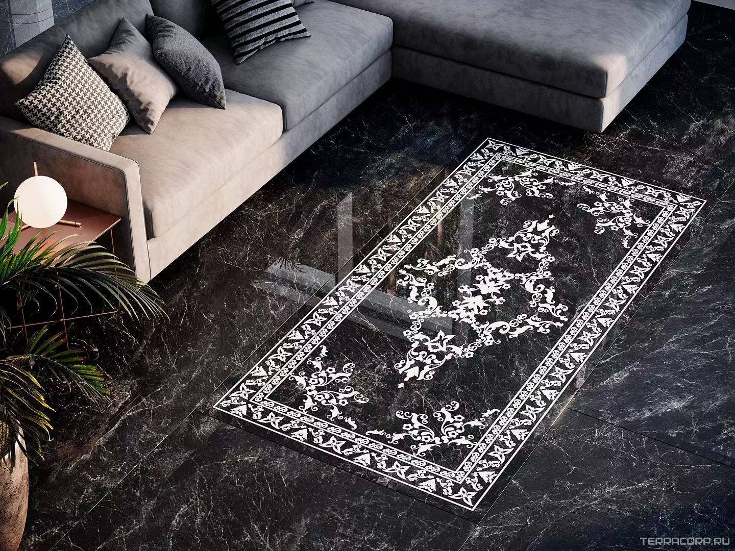 Керамогранит Kerama Marazzi Риальто серый тёмный декор. лапп. обр. гр. 119,5х238,5 ZZ Серый, фото 1