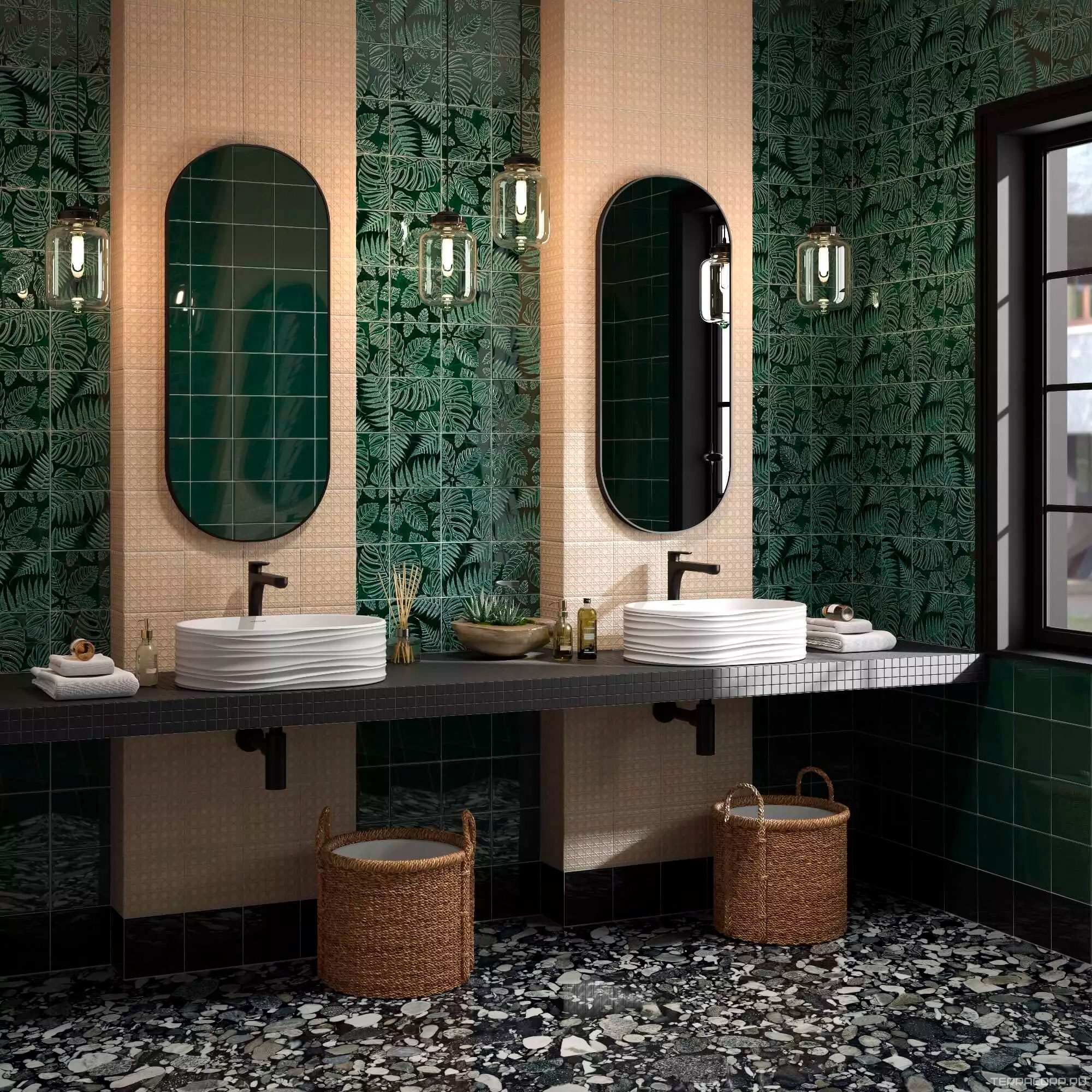 Керамическая плитка Kerama Marazzi Сантана Декор 1 структура зеленый темный глянцевый 15х15 Зеленый, фото 5