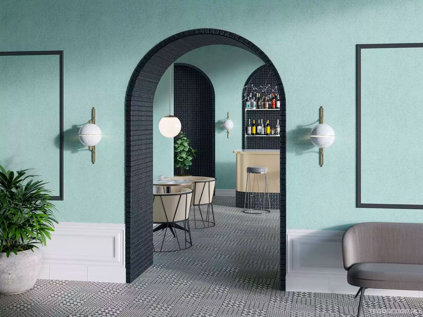 Керамогранит Kerama Marazzi Фреджио Декор 1 черно-белый20x20 Черный, фото 4