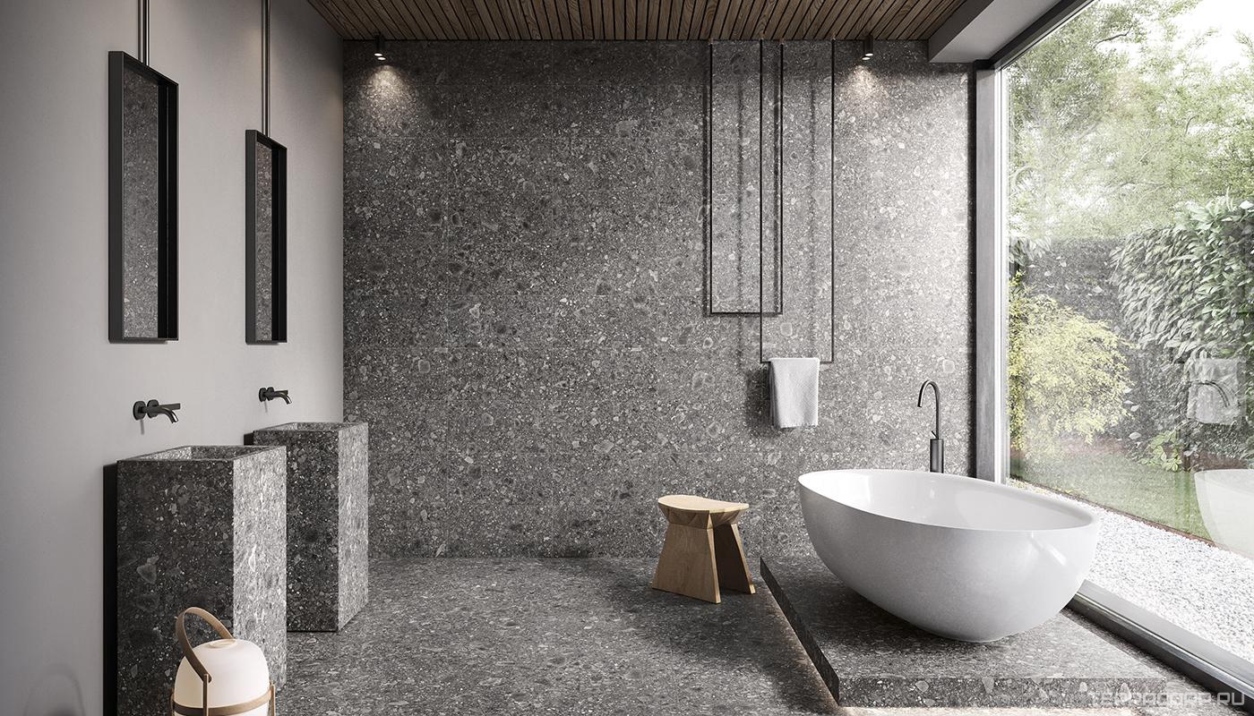 Керамогранит Ergon Lombarda Nero Nat.Rett.ZZ90x90 Черный, фото 1