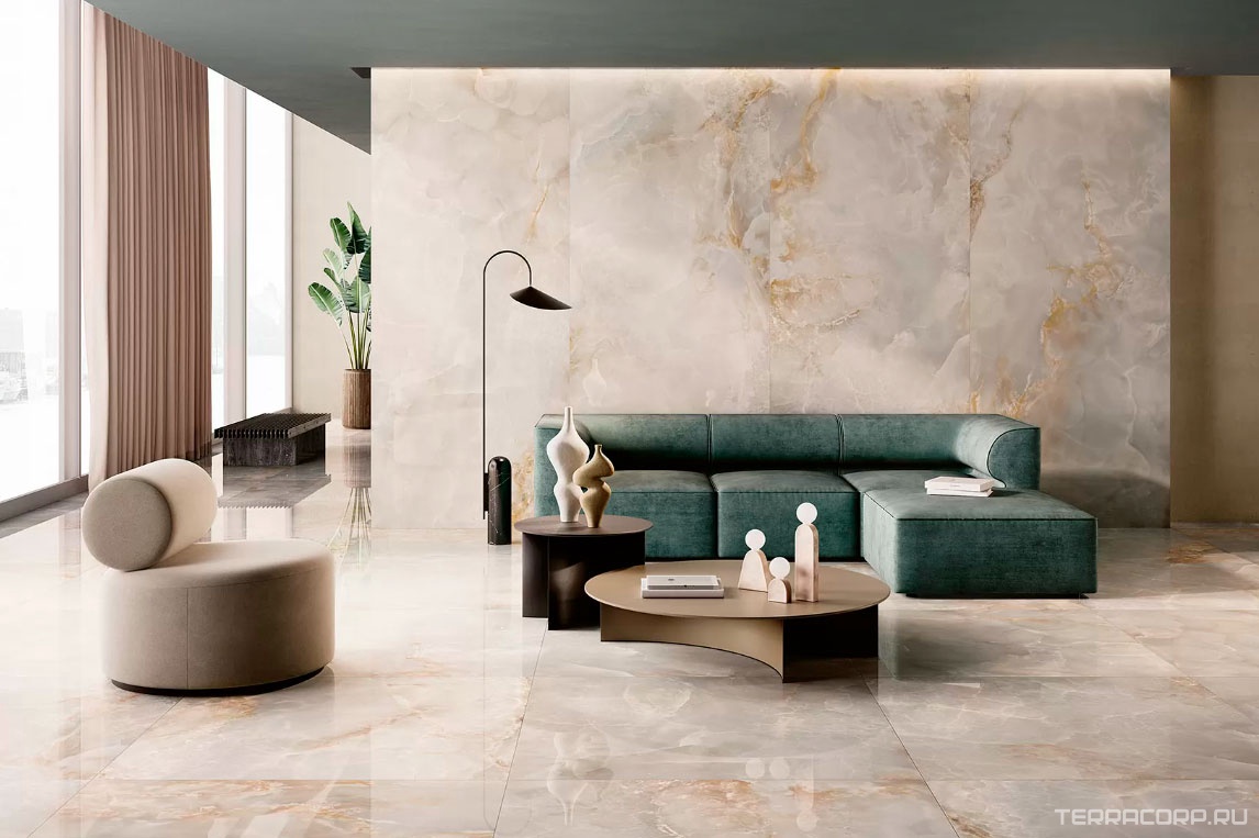 Керамогранит COEM ceramiche Onice Effect Cloudy Grey pol.( п.п.) 120x120 Бежевый, фото 1