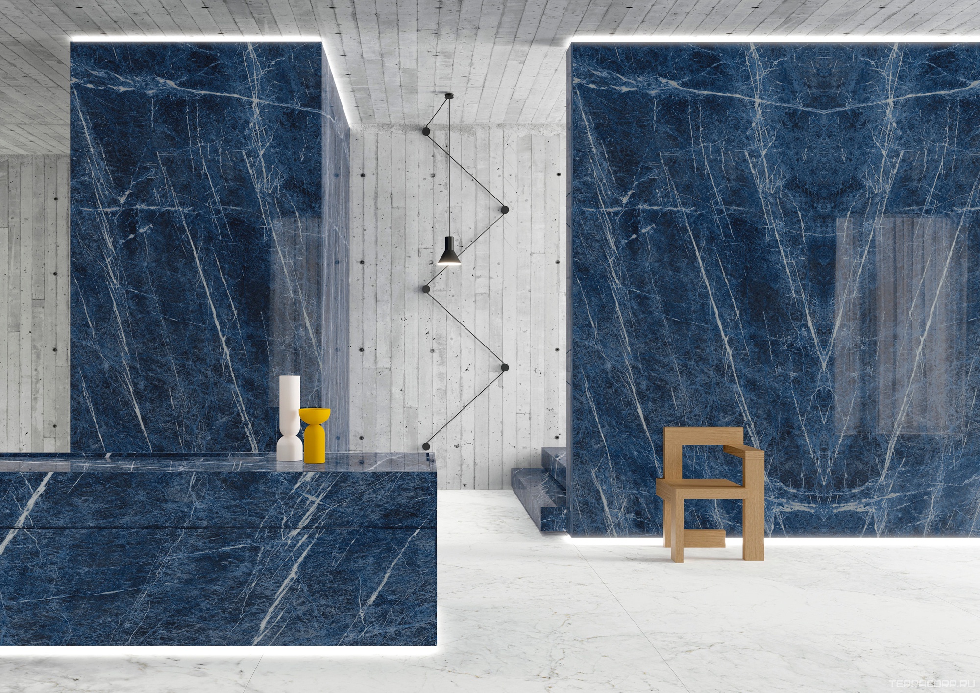 Керамогранит Ariostea Ultra Marmi Sodalite Blu Lucidato (Shiny) Block A 6 mm 150x300 Голубой, фото 1
