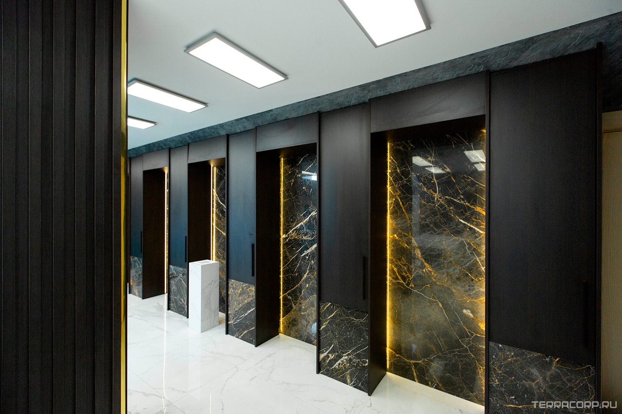 Керамогранит Laminam Rus I Naturali Marmi Noir Desir Bocciardato 5.6 mm 100x300 Черный, фото 7