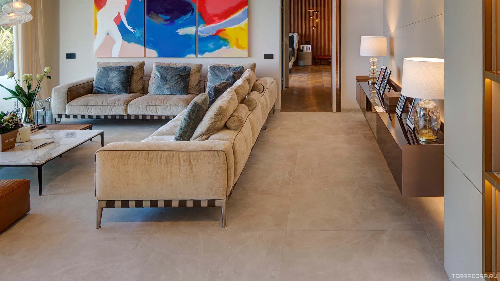 Керамогранит Laminam I Naturali Marmi Diamond Cream lucidato 5.6 mm 100x300 Серый, фото 2