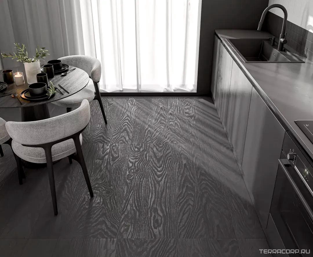 Керамогранит Kerama Marazzi Манифик вуд чёрный матовый обрезной 20x119,5x0,9 Черный, фото 4