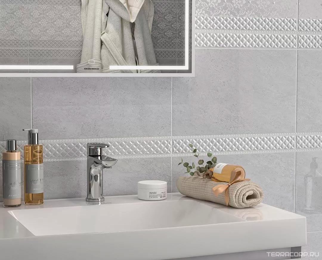 Керамическая плитка Kerama Marazzi Мотиво Декор серый светлый глянцевый 25x40 Серый, фото 4