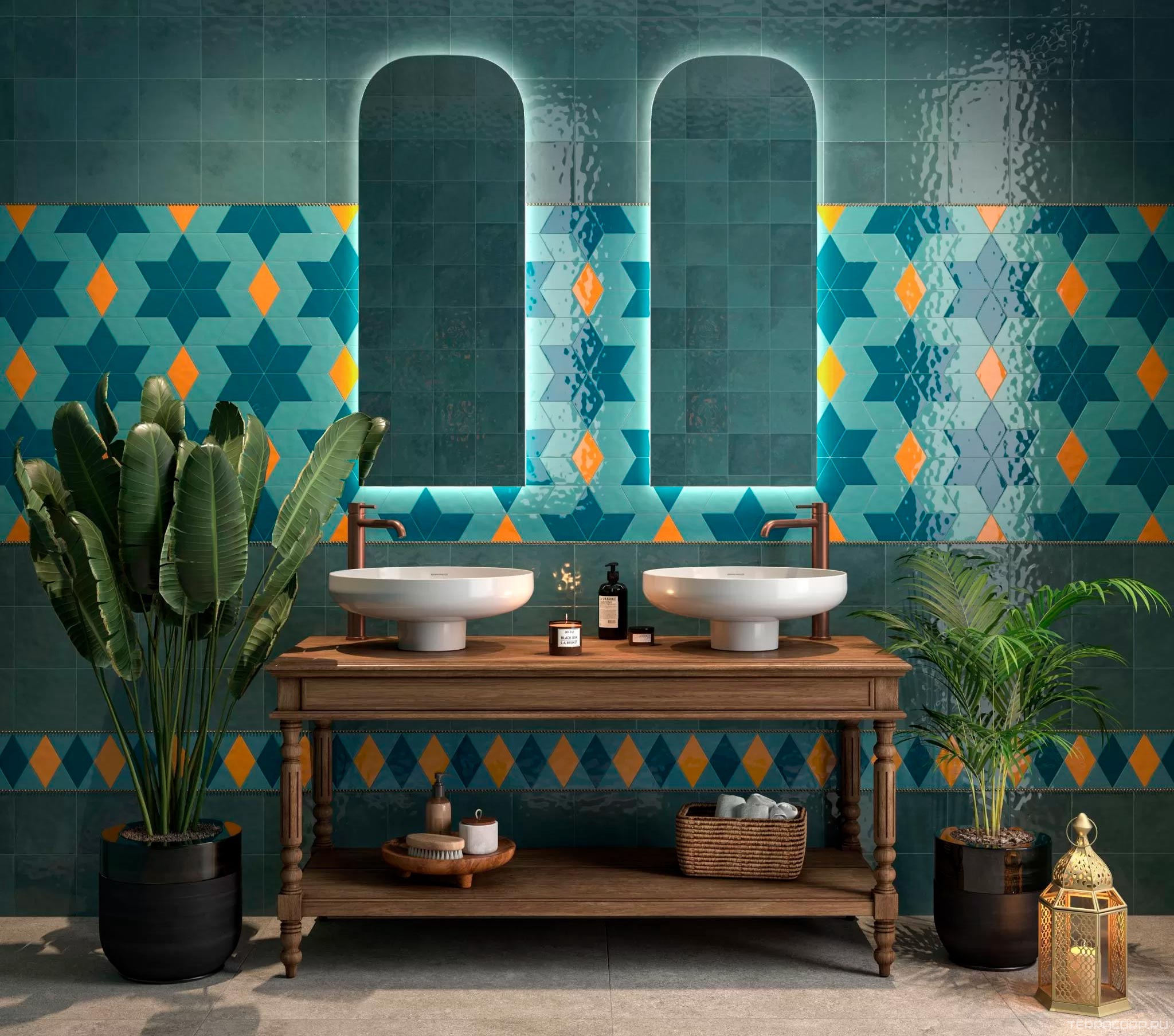 Керамическая плитка Kerama Marazzi Риад Декор бирюзовый глянцевый 13,5x7,8x0,9 Бирюзовый, фото 4