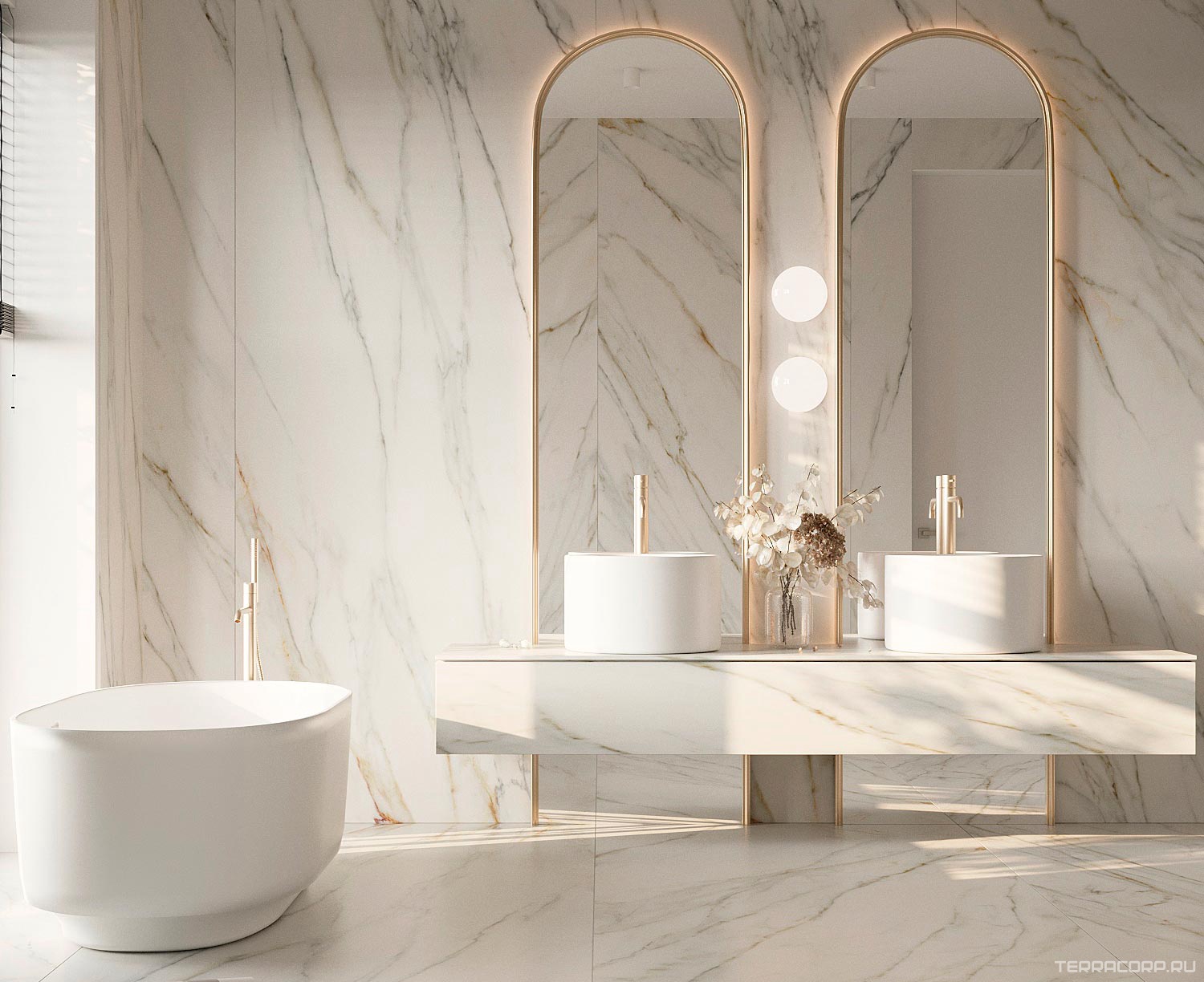 Керамогранит Laminam Rus I Naturali Calacatta Gold 5,6 120x300 Золотой, фото 1