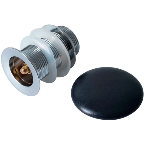 Донный клапан для сливного отверстия раковин, универсальный, незапираемый, G 1 1/4, (пластик, крышка  слива керамика цв.черный матовый), Fantasy ZZ