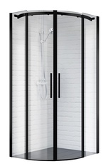 Душевое ограждение 900x900х1950мм, 2 раздвижных двери, 2 неподвижных секции, (стекло прозрачн.8мм, фурн.цв.черный), Acqua ZZ