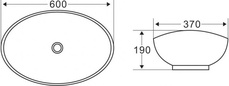 Раковина накладная на столешницу, овальная 600x370xh190мм, без отв.д/смесит., с переливом, BelBagno ZZ