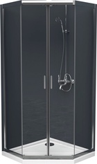 Душевой уголок 900х900хh1950мм, 5-ти угольный, 2 распашные двери с 2 неподвижными сегментами, (стекло прозр.5мм, фурнит. цв.хром), Uno-195 ZZ