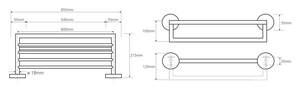 Полка для полотенец 600(655)x215мм, (цв. хром), Omega ZZ