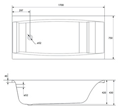 Ванна акриловая Cersanit Virgo WP-VIRGO*170-W 170x75, объем 220 л, БЕЗ сифона, каркаса, панелей, ультра белая, ZZ