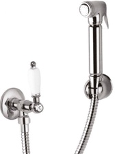 Гигиенический душ со шлангом 120см, запорным вентилем и держателем, (цв.хром, ручка цв.белый), First ZZ