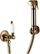 Гигиенический душ со шлангом 120см, запорным вентилем и держателем, (цв.бронза, ручка цв.белый), First XX