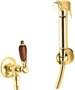 Гигиенический душ со шлангом 120см, запорным вентилем и держателем, (цв.золото, ручка цв.орех), First ZZ