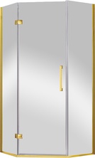Душ. уголок 900х900хh1950мм, пятиугольный, расп.дверь петли слева, с 2-мя неподв.сегм., вход 595мм, (стекло прозр., 8мм, фурн. цв.золото), Magic ZZ