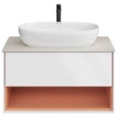 Тумба "Plaza Modern" 80 см, подвесная, подсветка, с 1 выдвижным ящиком push+1 открытый ящик, БЕЗ столешницы и раковины, цв. белая матовая/сахара ZZ