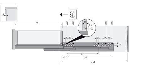 Направляющие Hettich Quadro V6 350 PO,EB 20, полн./дов, прав. (ЗАП.ЧАСТЬ) для тумбы Plaza Modern, ZZ