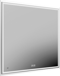 Зеркало TECNO 90, c LED с подсветкой, с функцией антизапотевание и часами, белый глянцевый