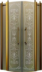Душевое ограждение, 1/4 круга, R550, 900х900хh1950мм, 2 расп.двери с 2 неподв.сегм., (профиль цв. золото, стекло 6мм прозр.с матов.рис), Malme ZZ