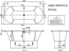 Ванна 1800х800хh460мм, ножки h130-180мм в компл., без удлинённого слива-перелива, (акрил цв. 01 white), Pavia ZZ