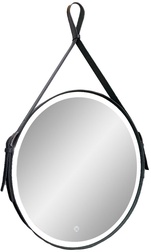 Зеркало круглое 710х710х30мм с подсветкой и датчиком движения, на кожаном ремне цв.черный, Vincea XX