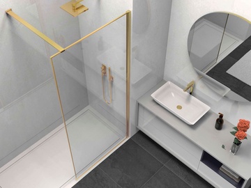 Душевая перегородка 900хh2000мм, правая/левая, (стекло прозрачное 8мм Easy Clean, укорачиваемый кронштейн 1200мм, фурнит.цв.браш.золото), Walk-In ZZ